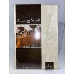 Town and Country Living Autumn Scroll Damask Fabric 90" Round Ivory Tablecloth